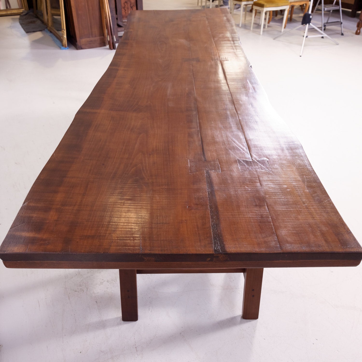 Impressive 19th Century French Reclaimed Cherrywood Live Edge Harvest Trestle Table