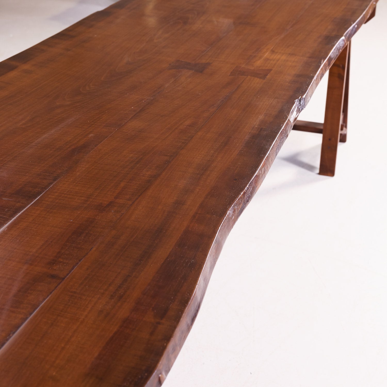 Impressive 19th Century French Reclaimed Cherrywood Live Edge Harvest Trestle Table