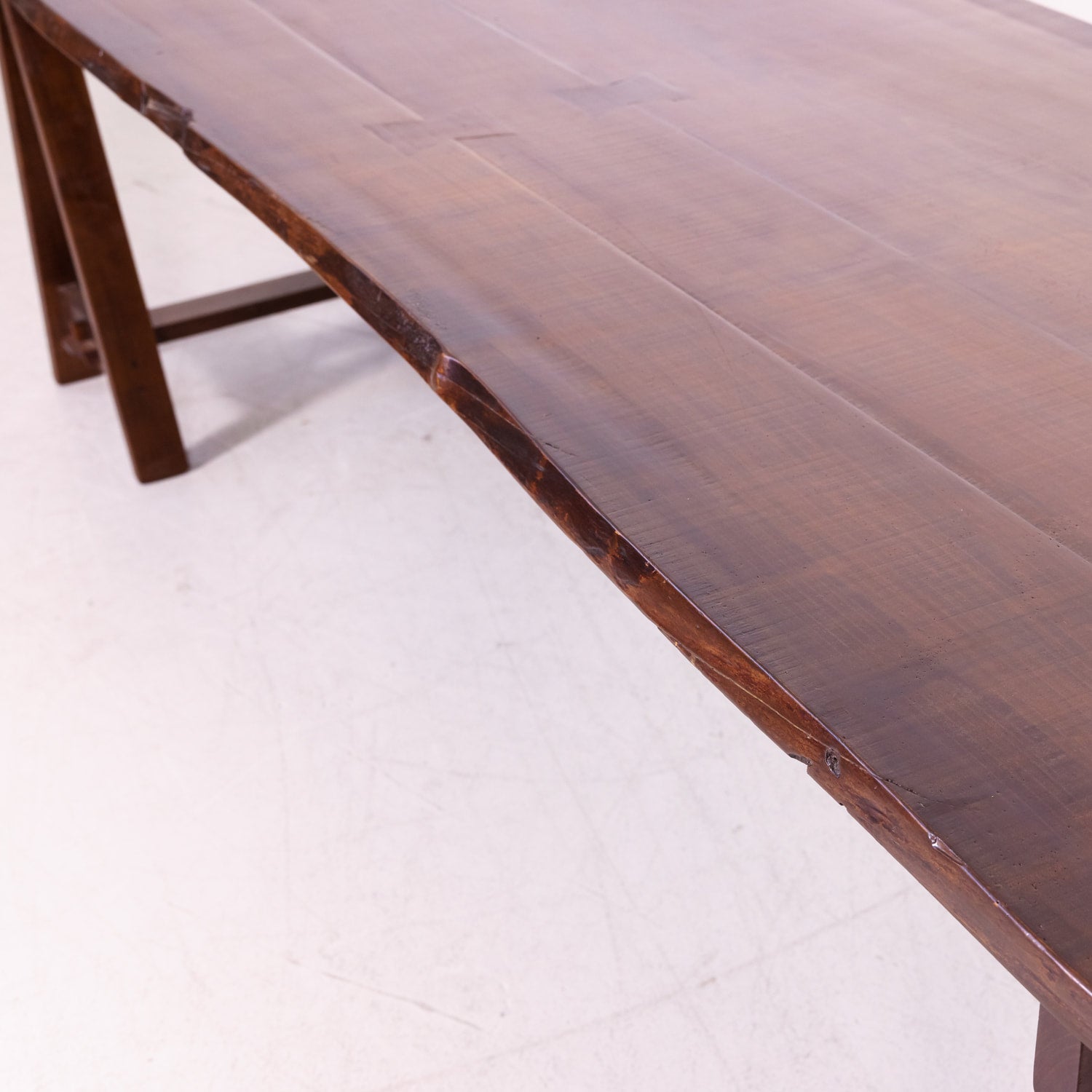 Impressive 19th Century French Reclaimed Cherrywood Live Edge Harvest Trestle Table