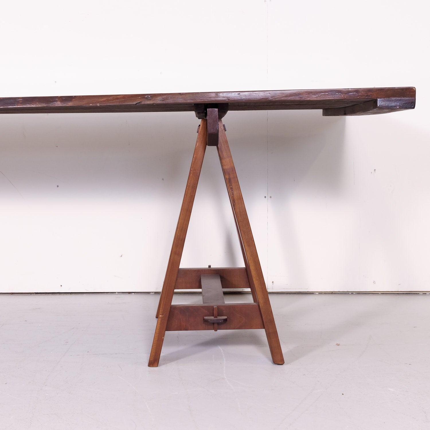 Impressive 19th Century French Reclaimed Cherrywood Live Edge Harvest Trestle Table