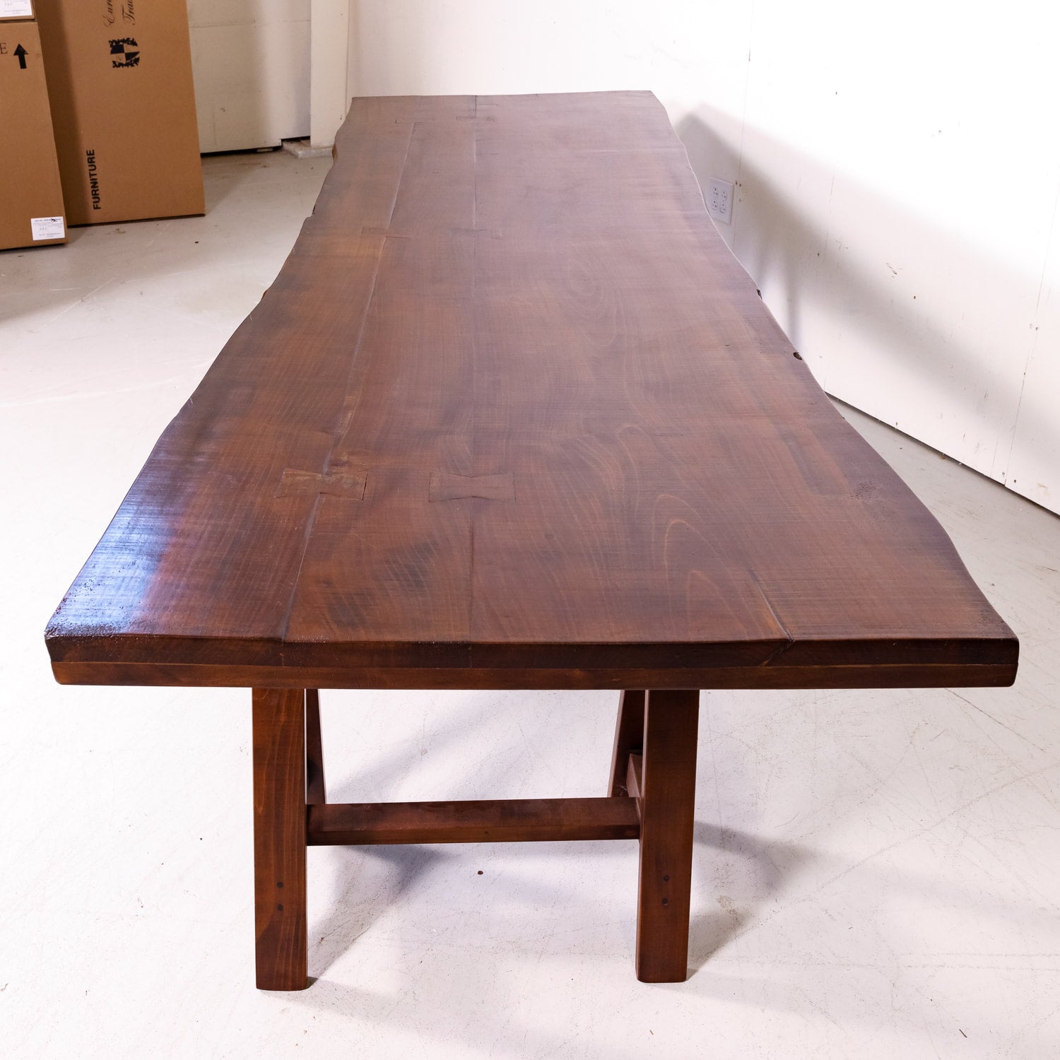 Impressive 19th Century French Reclaimed Cherrywood Live Edge Harvest Trestle Table