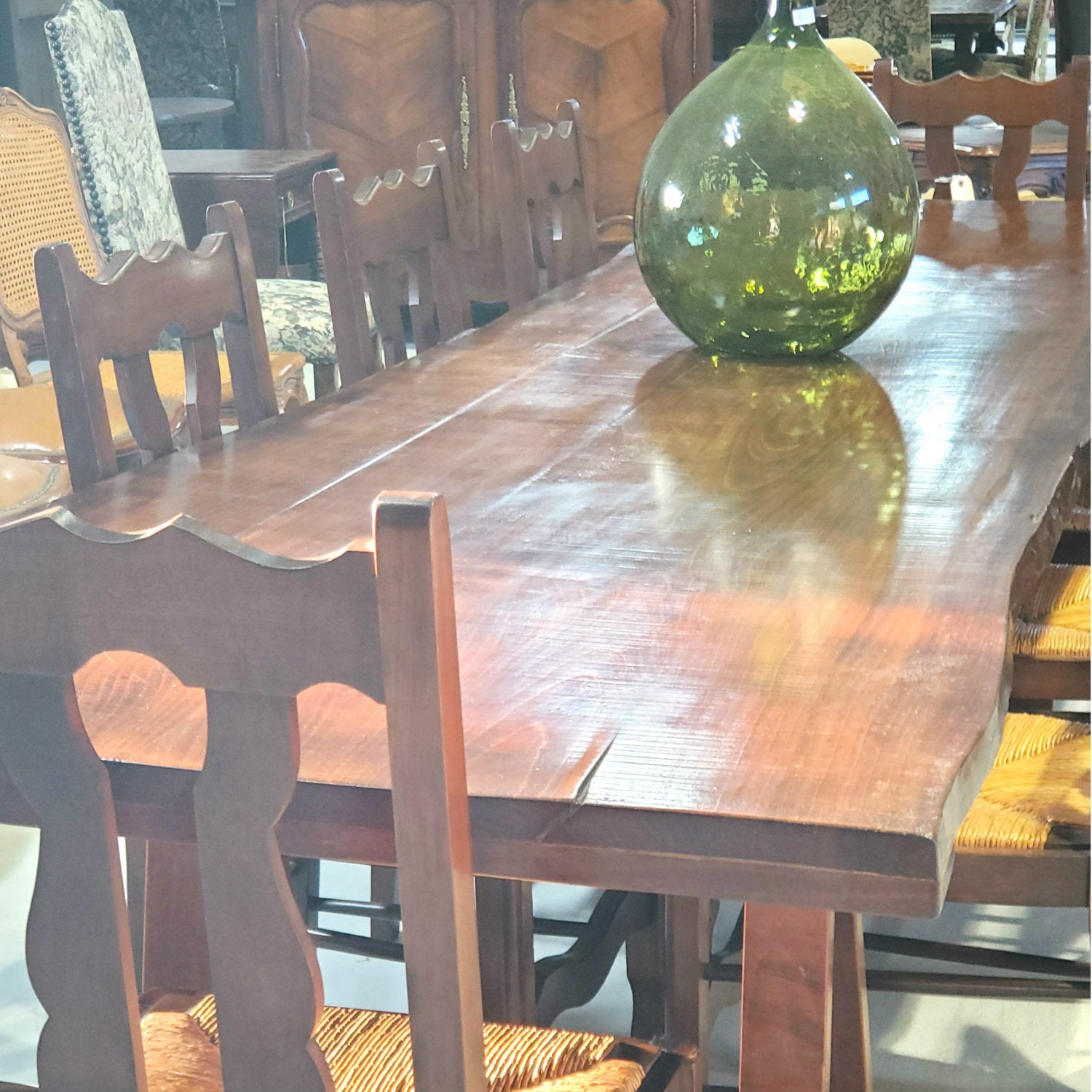 Impressive 19th Century French Reclaimed Cherrywood Live Edge Harvest Trestle Table