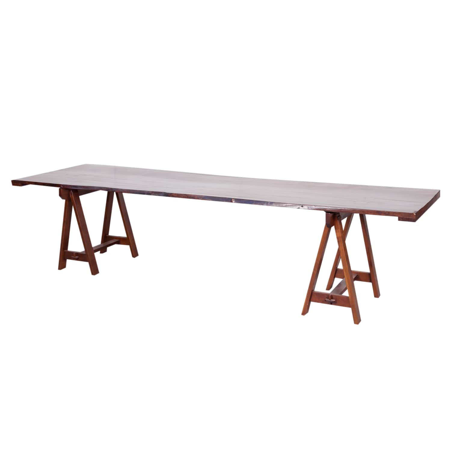 Impressive 19th Century French Reclaimed Cherrywood Live Edge Harvest Trestle Table