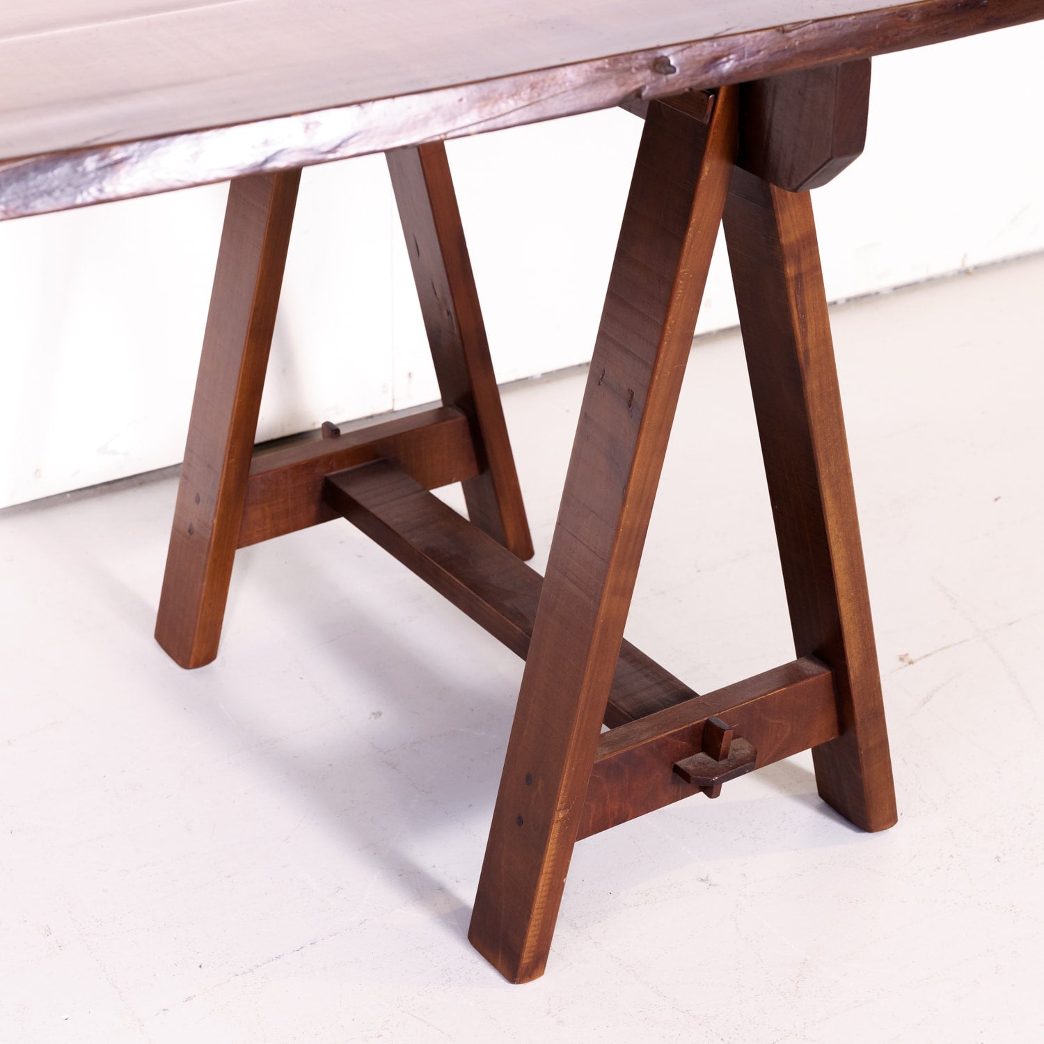 Impressive 19th Century French Reclaimed Cherrywood Live Edge Harvest Trestle Table