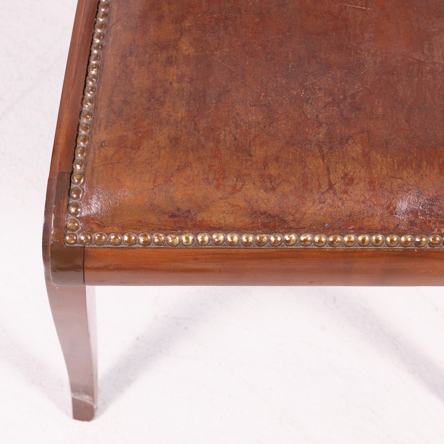 Set of 6 French Art Deco Period Leather and Walnut Side Dining Chairs