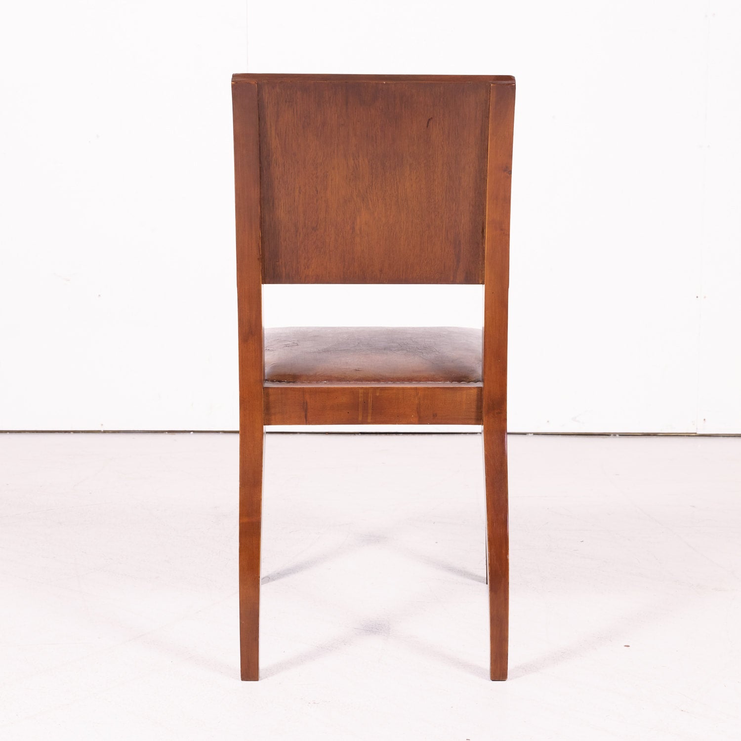 Set of 6 French Art Deco Period Leather and Walnut Side Dining Chairs