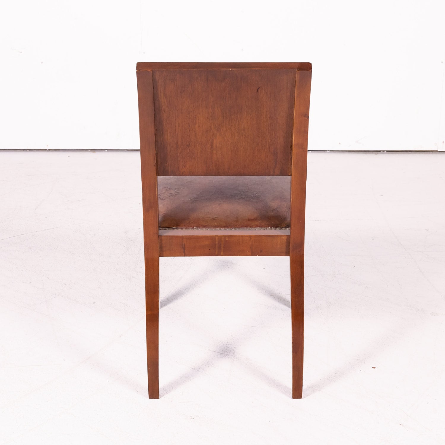 Set of 6 French Art Deco Period Leather and Walnut Side Dining Chairs