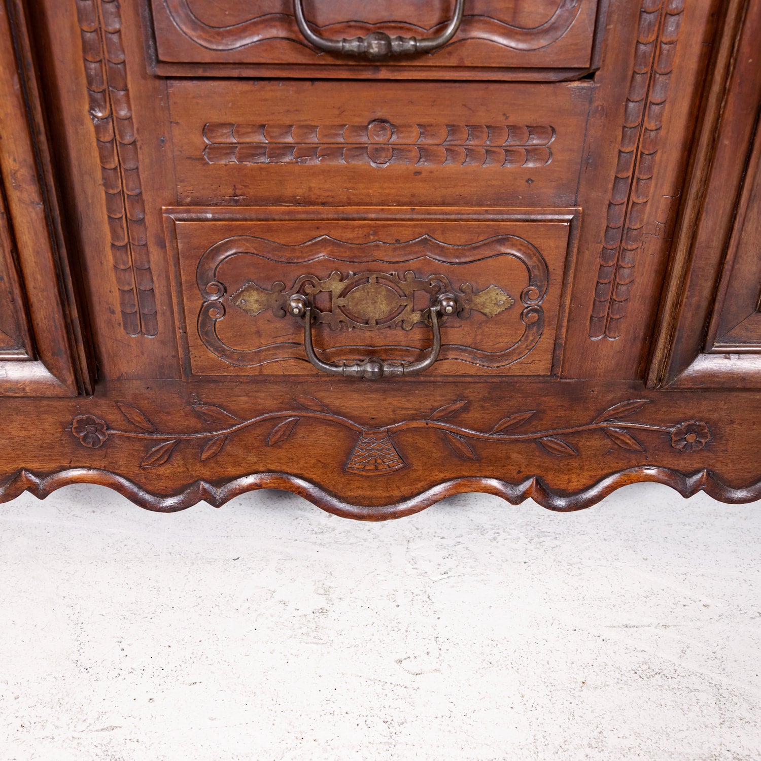 19th Century French Country Louis XV Style Walnut Buffet with Center Drawers