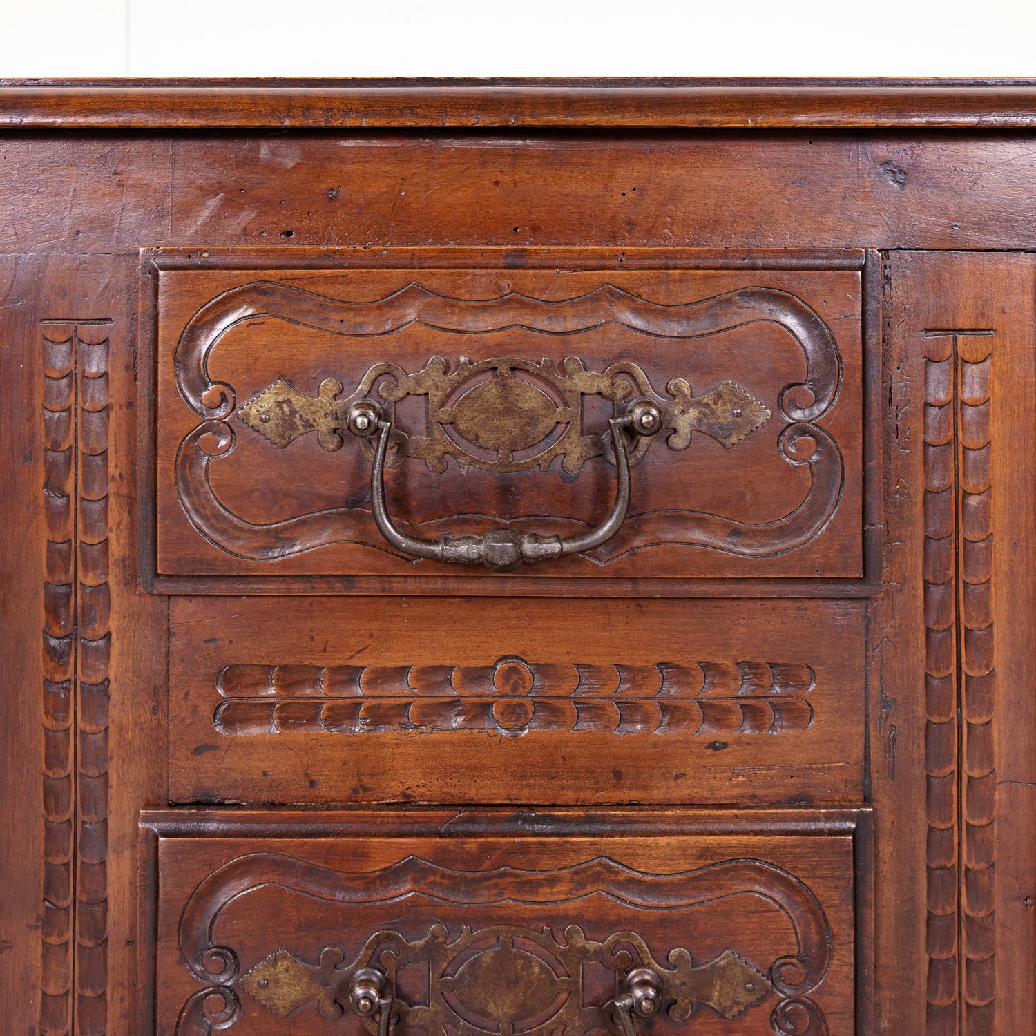 19th Century French Country Louis XV Style Walnut Buffet with Center Drawers