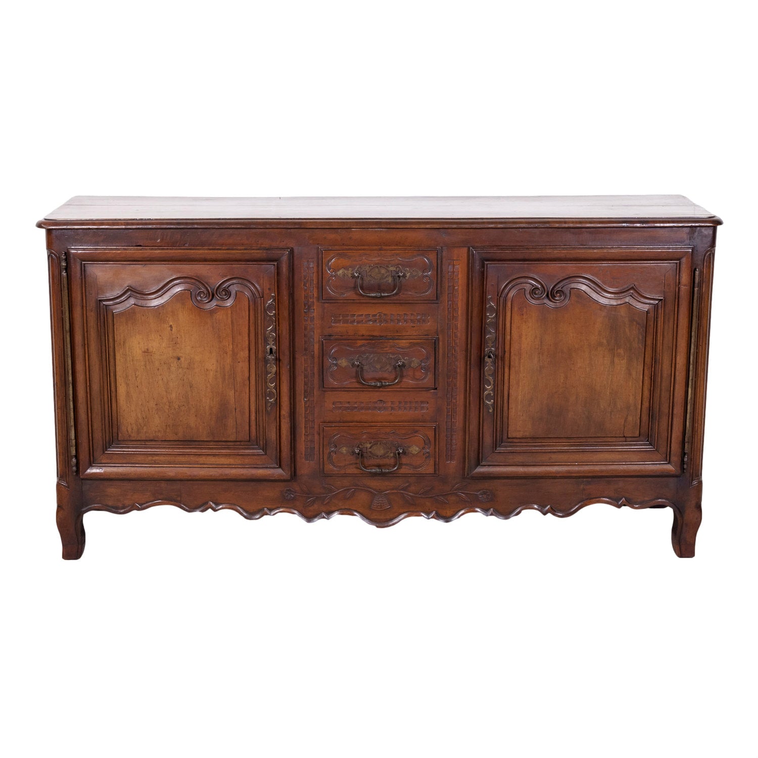 19th Century French Country Louis XV Style Walnut Buffet with Center Drawers