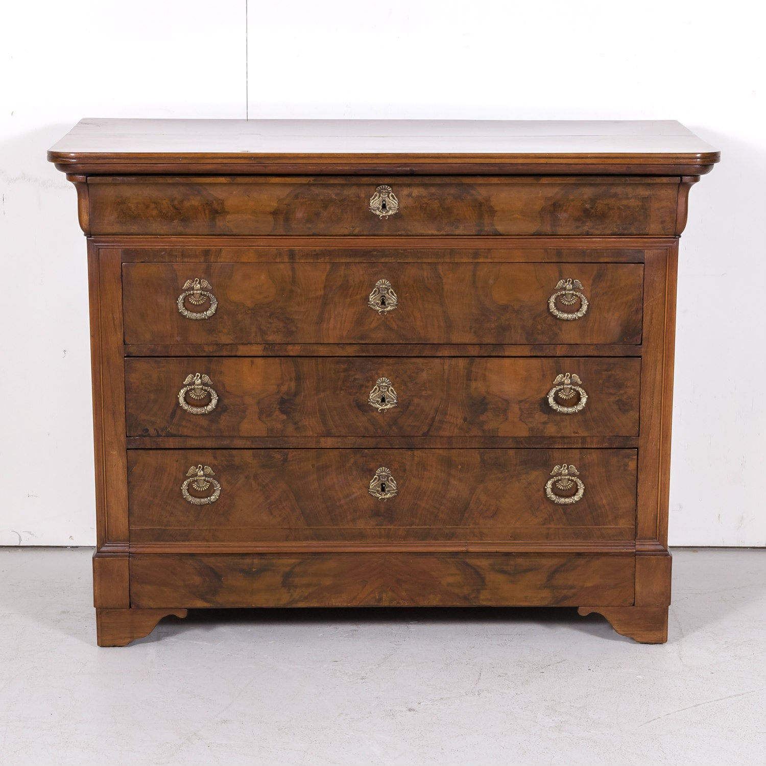 19th Century French Louis Philippe Period Walnut Commode with Bookmatched Burled Walnut Front