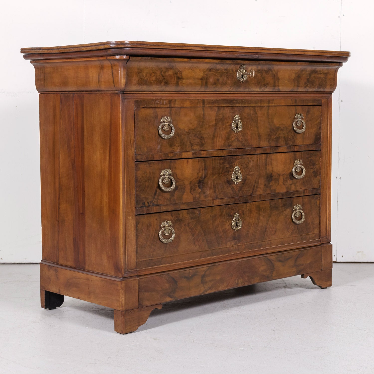 19th Century French Louis Philippe Period Walnut Commode with Bookmatched Burled Walnut Front