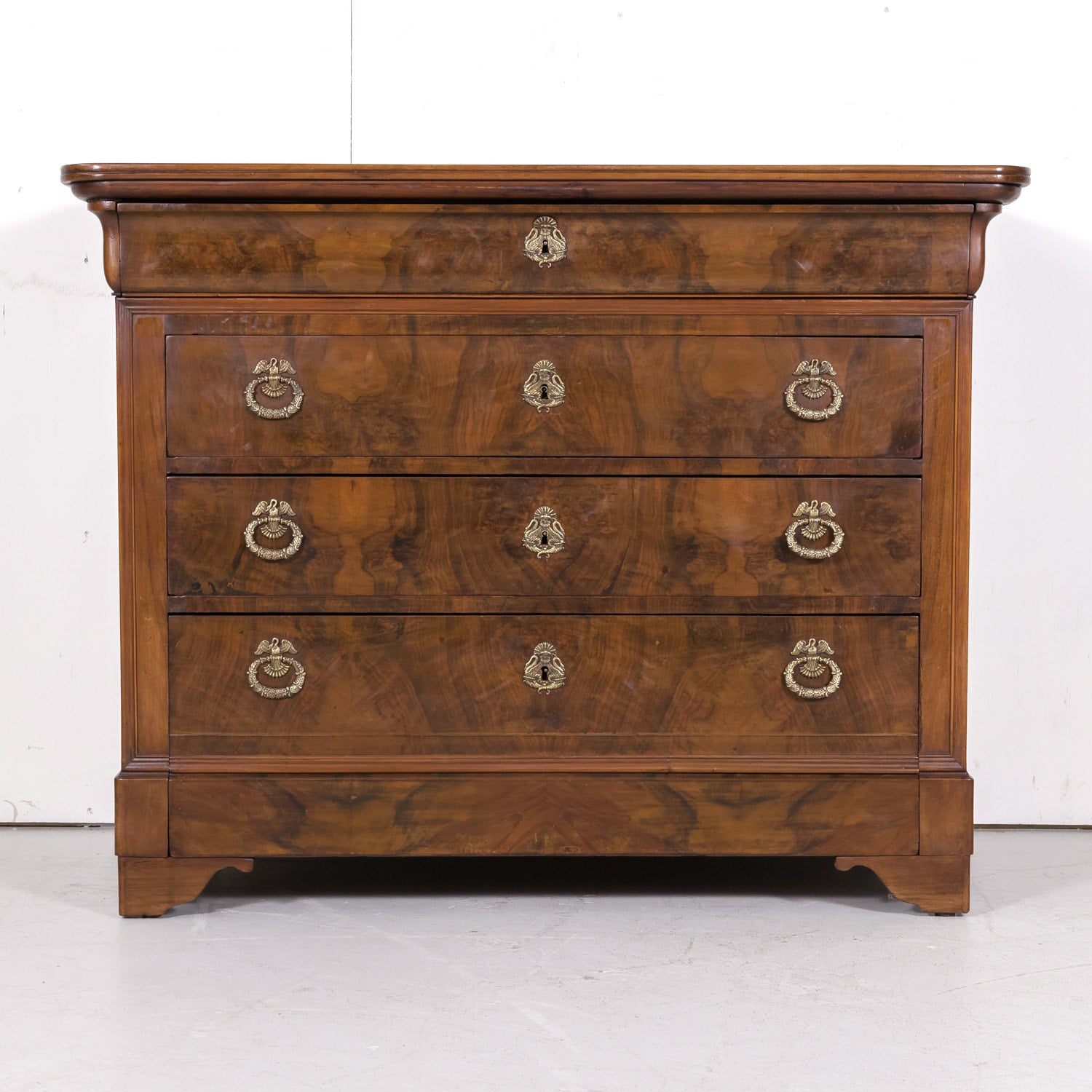 19th Century French Louis Philippe Period Walnut Commode with Bookmatched Burled Walnut Front