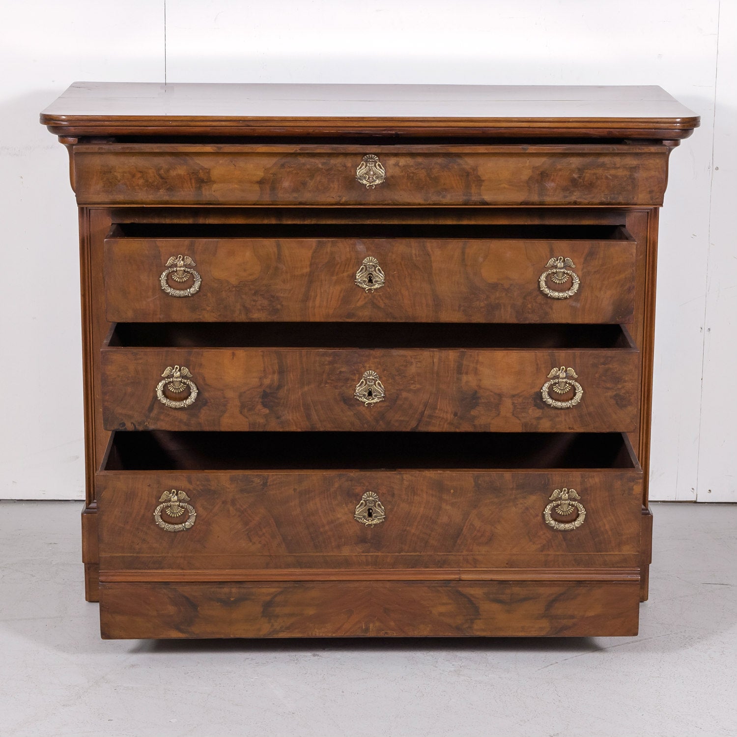 19th Century French Louis Philippe Period Walnut Commode with Bookmatched Burled Walnut Front