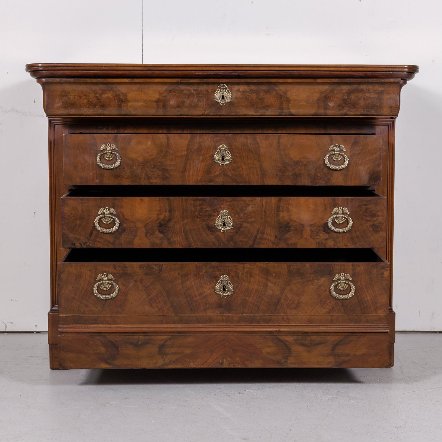 19th Century French Louis Philippe Period Walnut Commode with Bookmatched Burled Walnut Front