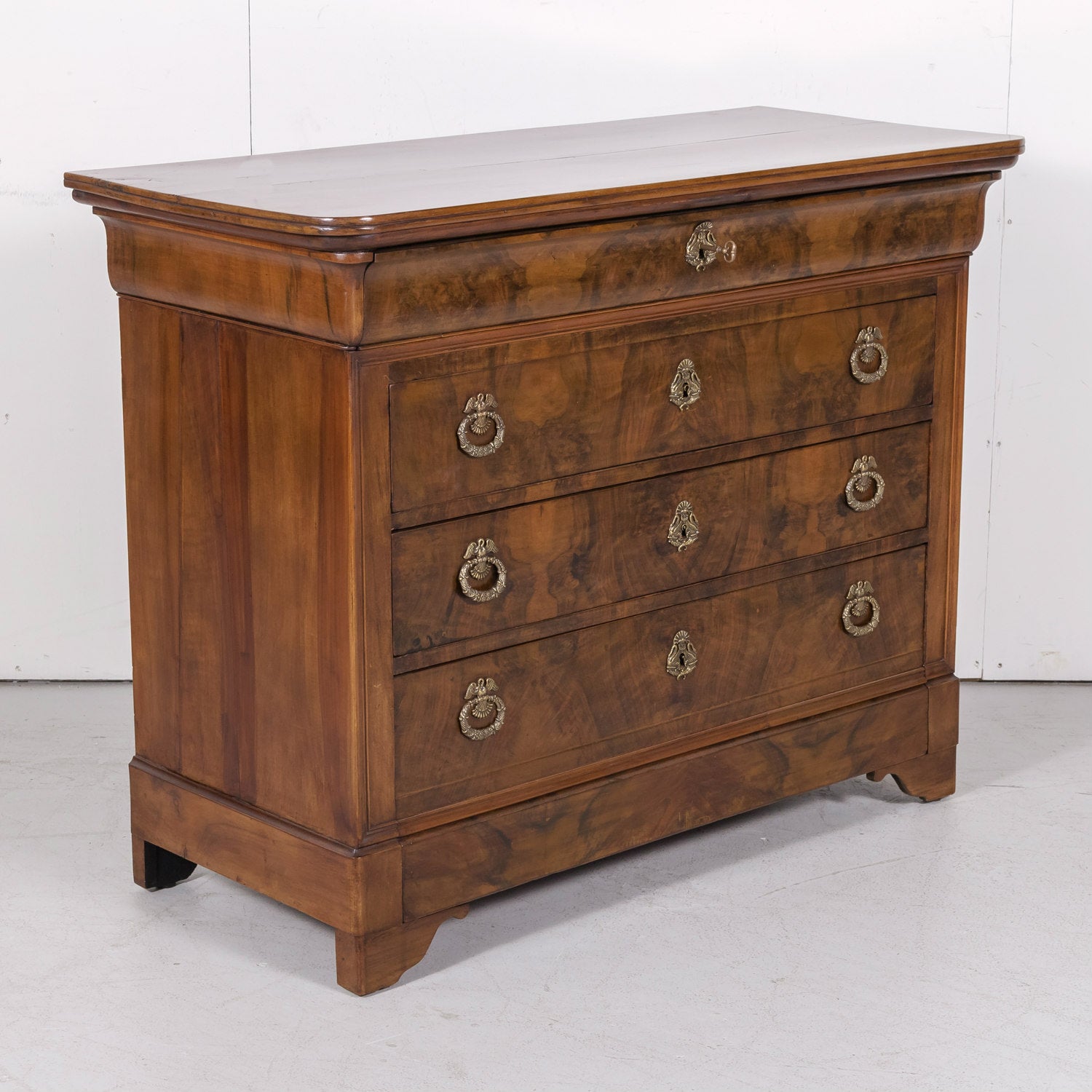 19th Century French Louis Philippe Period Walnut Commode with Bookmatched Burled Walnut Front