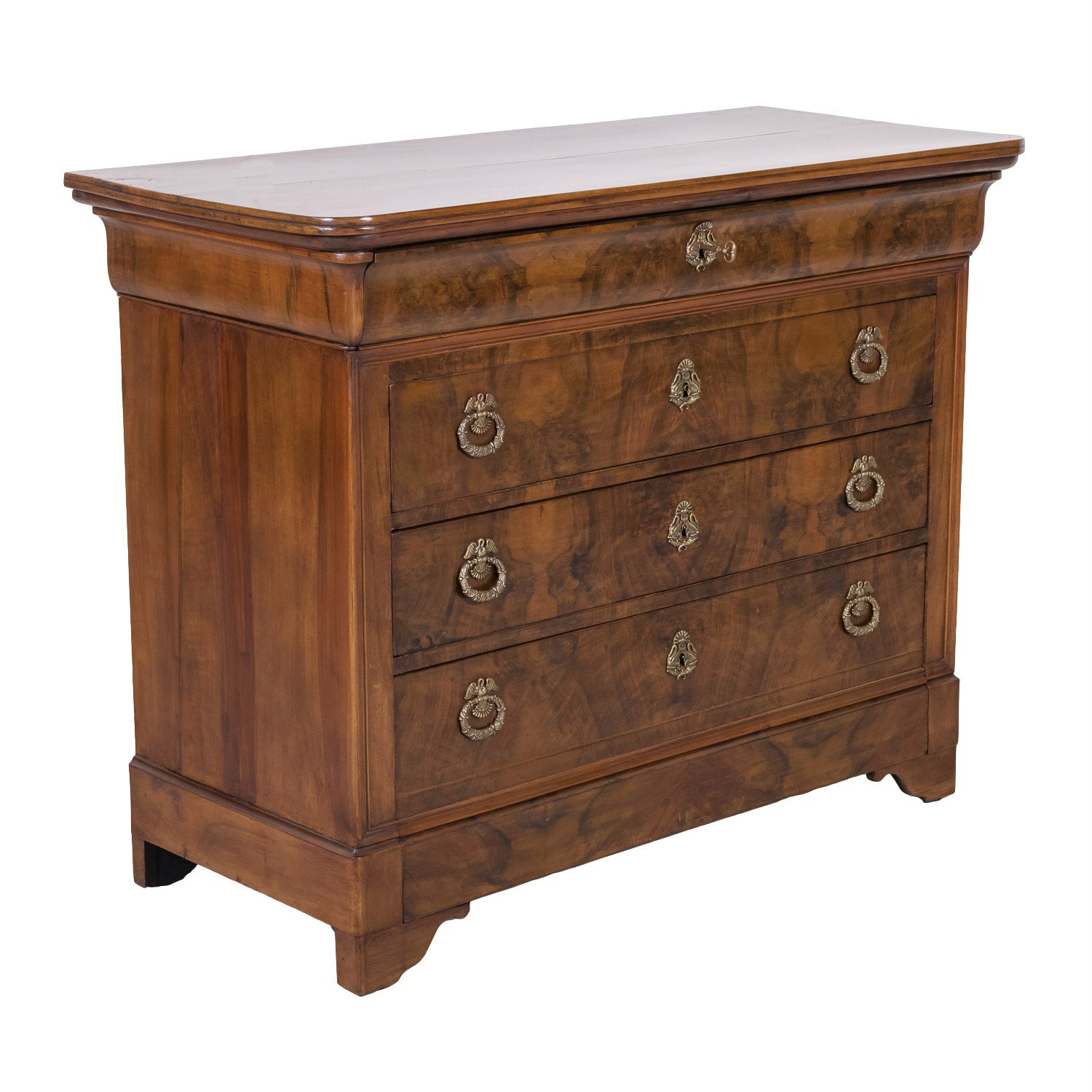 19th Century French Louis Philippe Period Walnut Commode with Bookmatched Burled Walnut Front