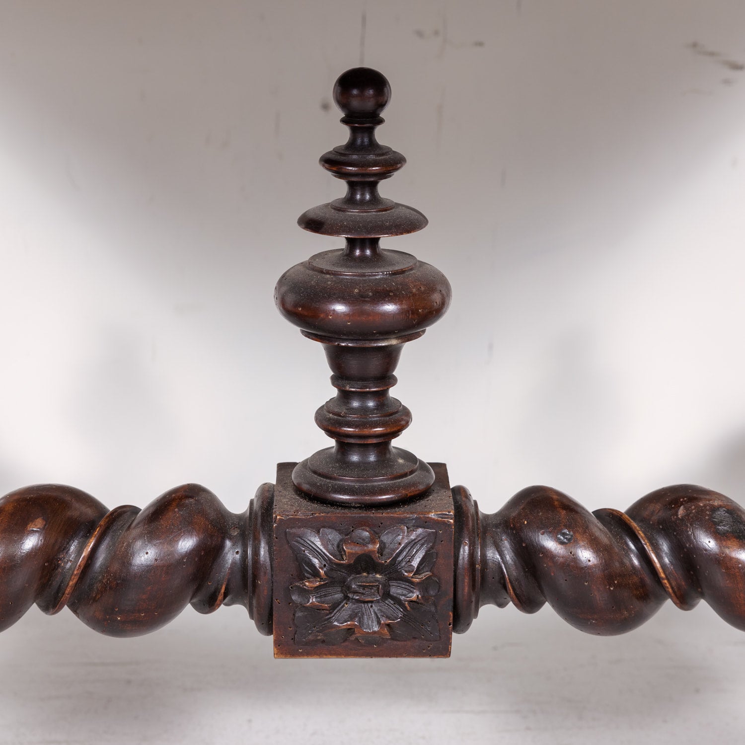 18th Century French Louis XIII Style Carved Oak Barley Twist Bureau Plat or Desk with Green Leather Top