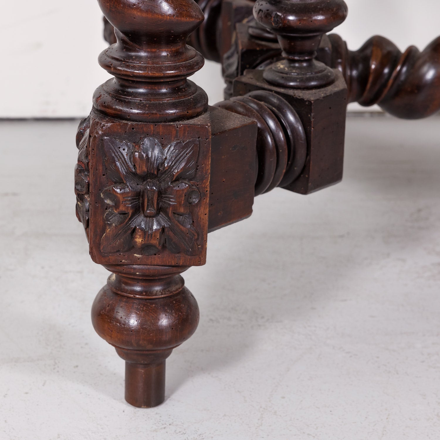 18th Century French Louis XIII Style Carved Oak Barley Twist Bureau Plat or Desk with Green Leather Top