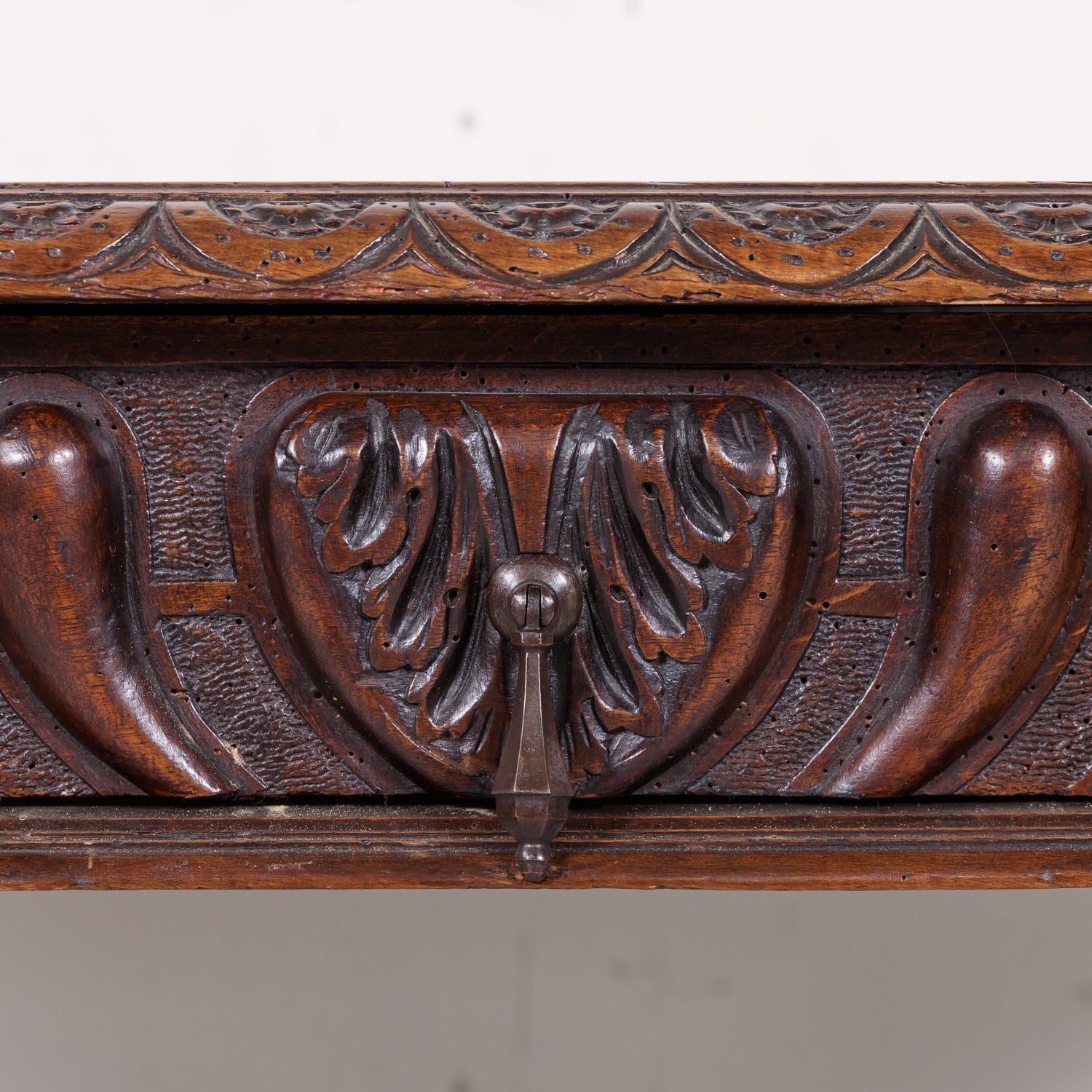 18th Century French Louis XIII Style Carved Oak Barley Twist Bureau Plat or Desk with Green Leather Top