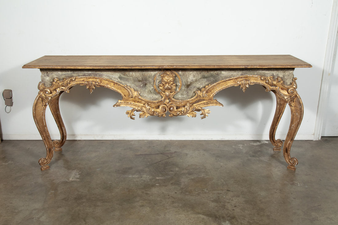 French Baroque Style Painted and Parcel Gilt Fragment Console Table