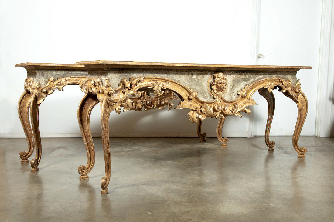 French Baroque Style Painted and Parcel Gilt Fragment Console Table
