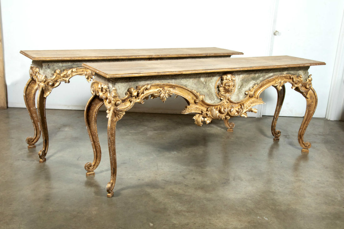 French Baroque Style Painted and Parcel Gilt Fragment Console Table