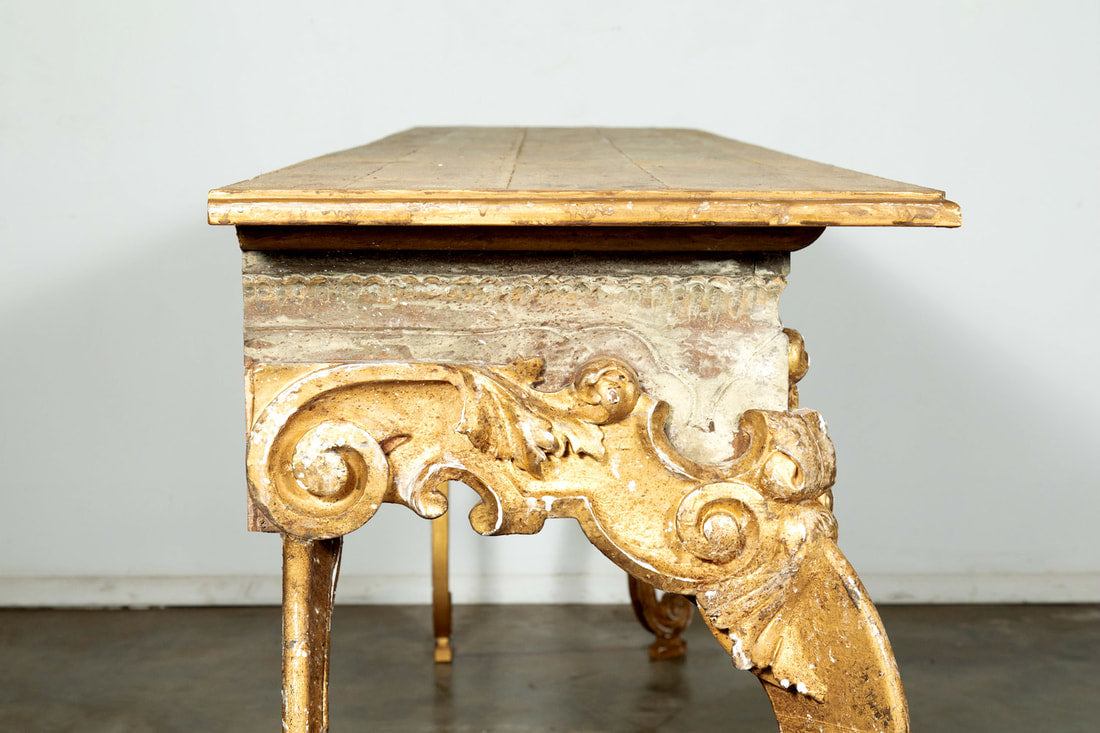 French Baroque Style Painted and Parcel Gilt Fragment Console Table