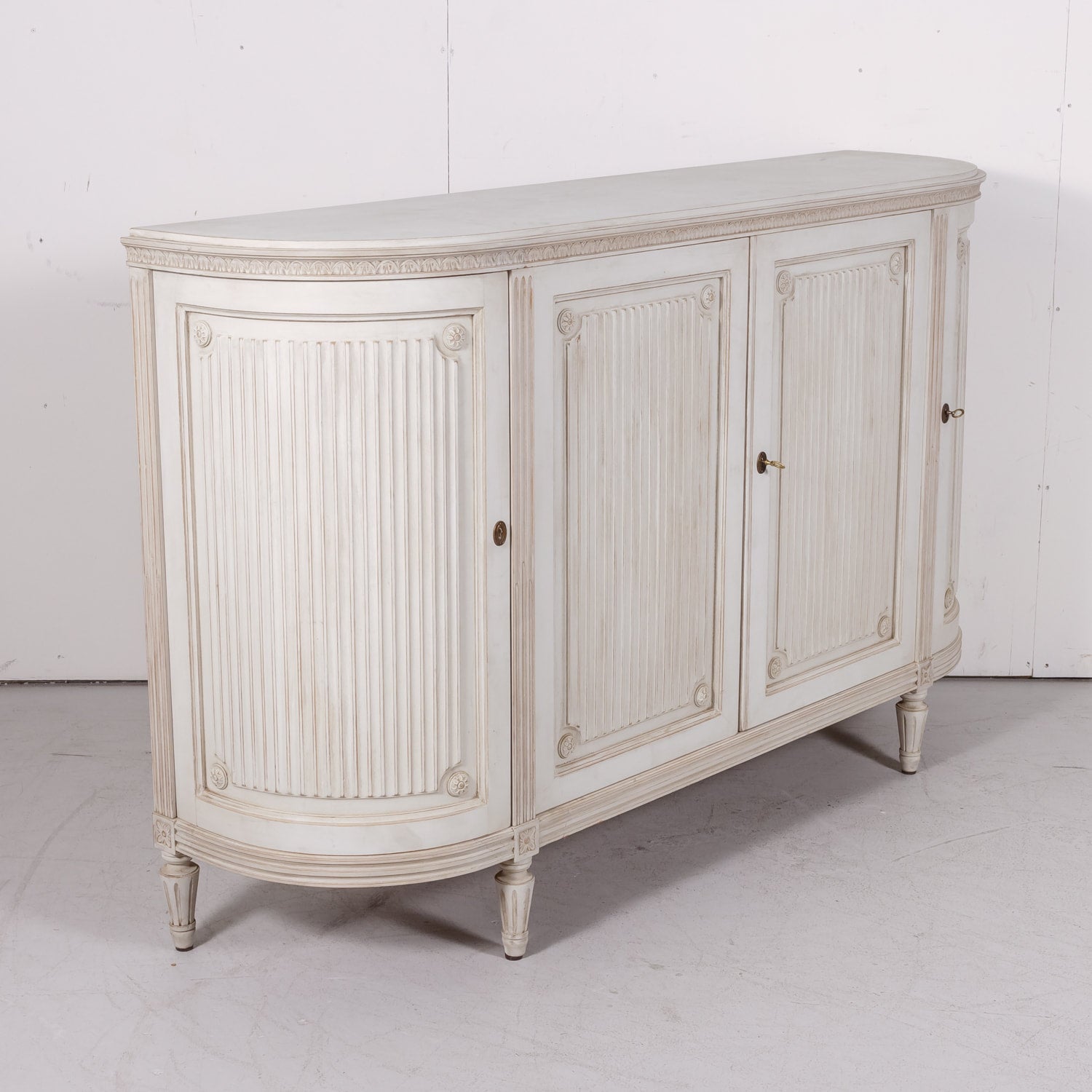 Mid-20th Century Swedish Gustavian Style Painted Enfilade Buffet with Curved Sides