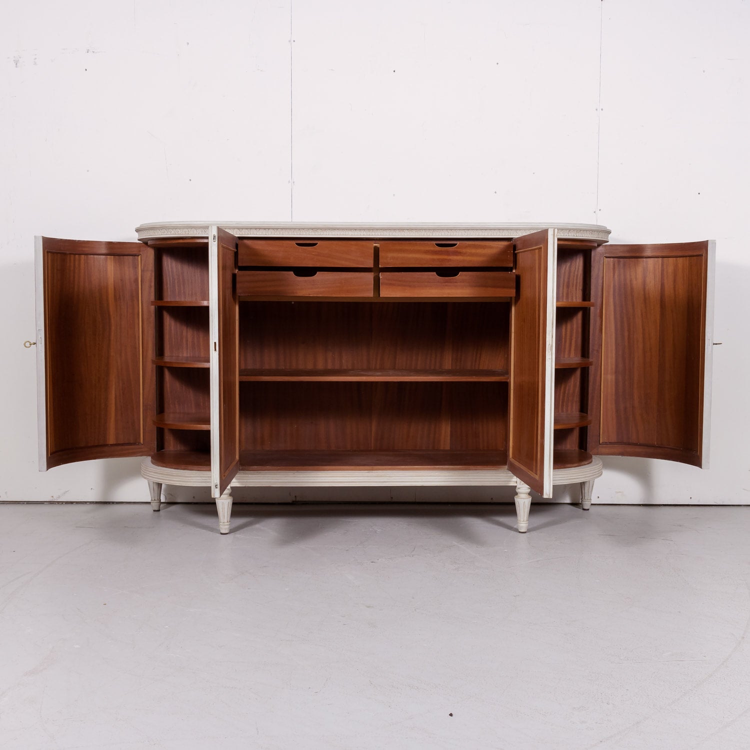 Mid-20th Century Swedish Gustavian Style Painted Enfilade Buffet with Curved Sides