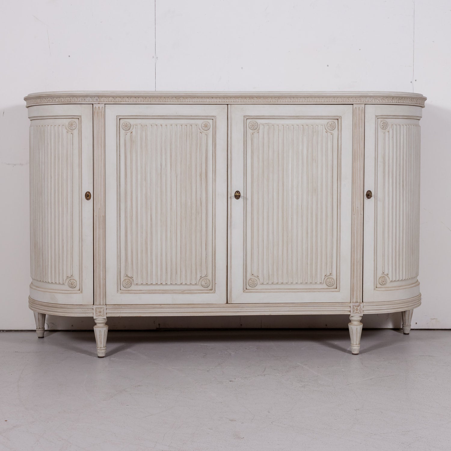 Mid-20th Century Swedish Gustavian Style Painted Enfilade Buffet with Curved Sides