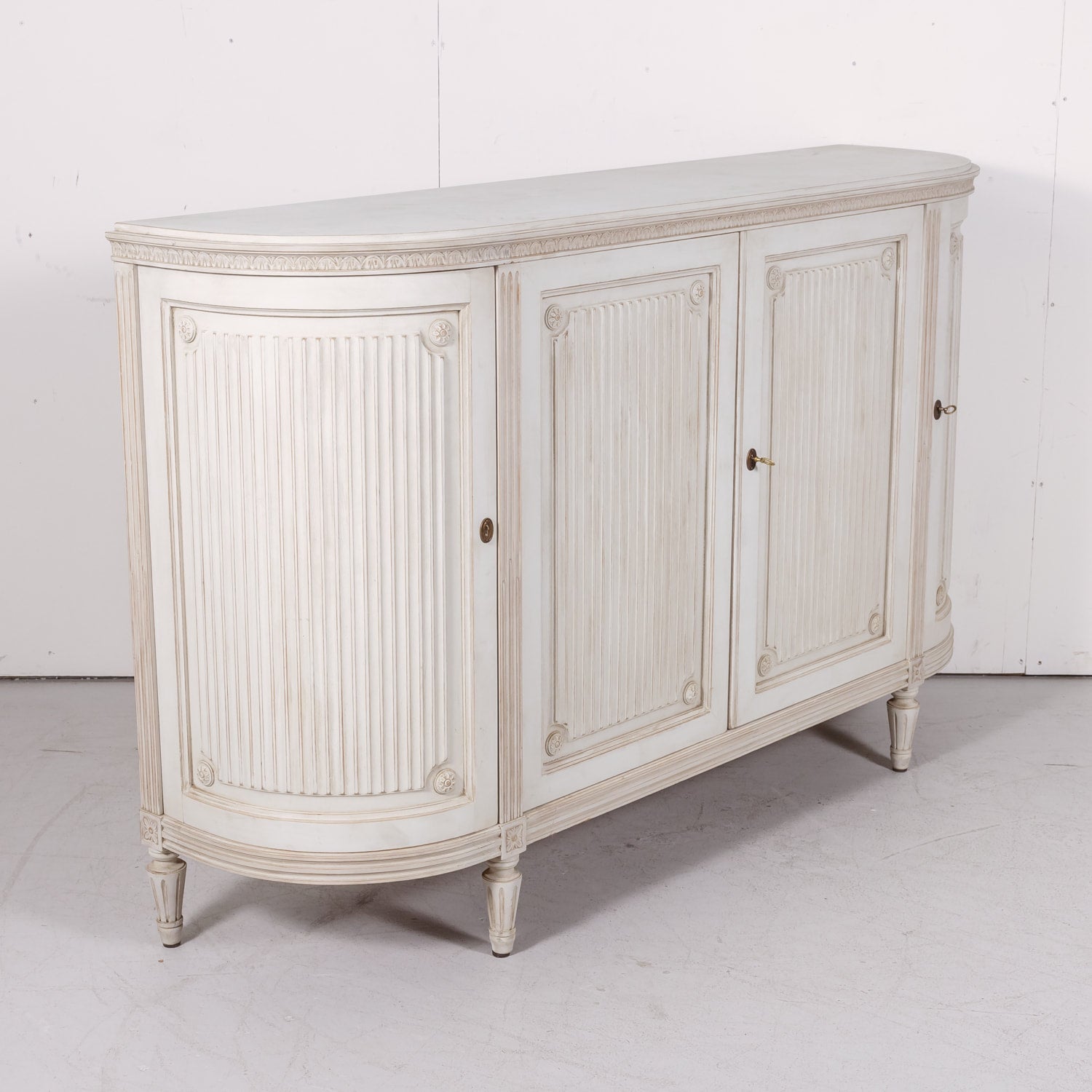 Mid-20th Century Swedish Gustavian Style Painted Enfilade Buffet with Curved Sides