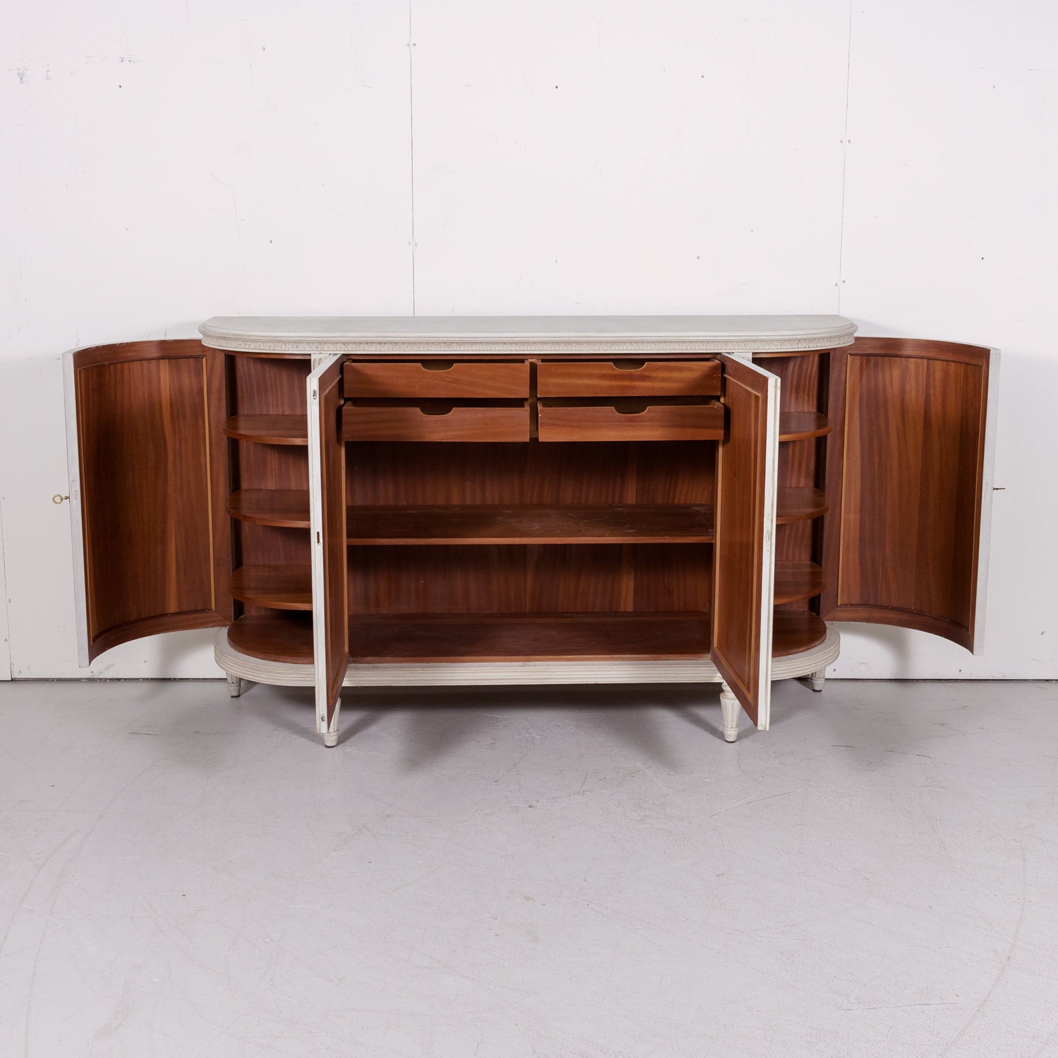 Mid-20th Century Swedish Gustavian Style Painted Enfilade Buffet with Curved Sides