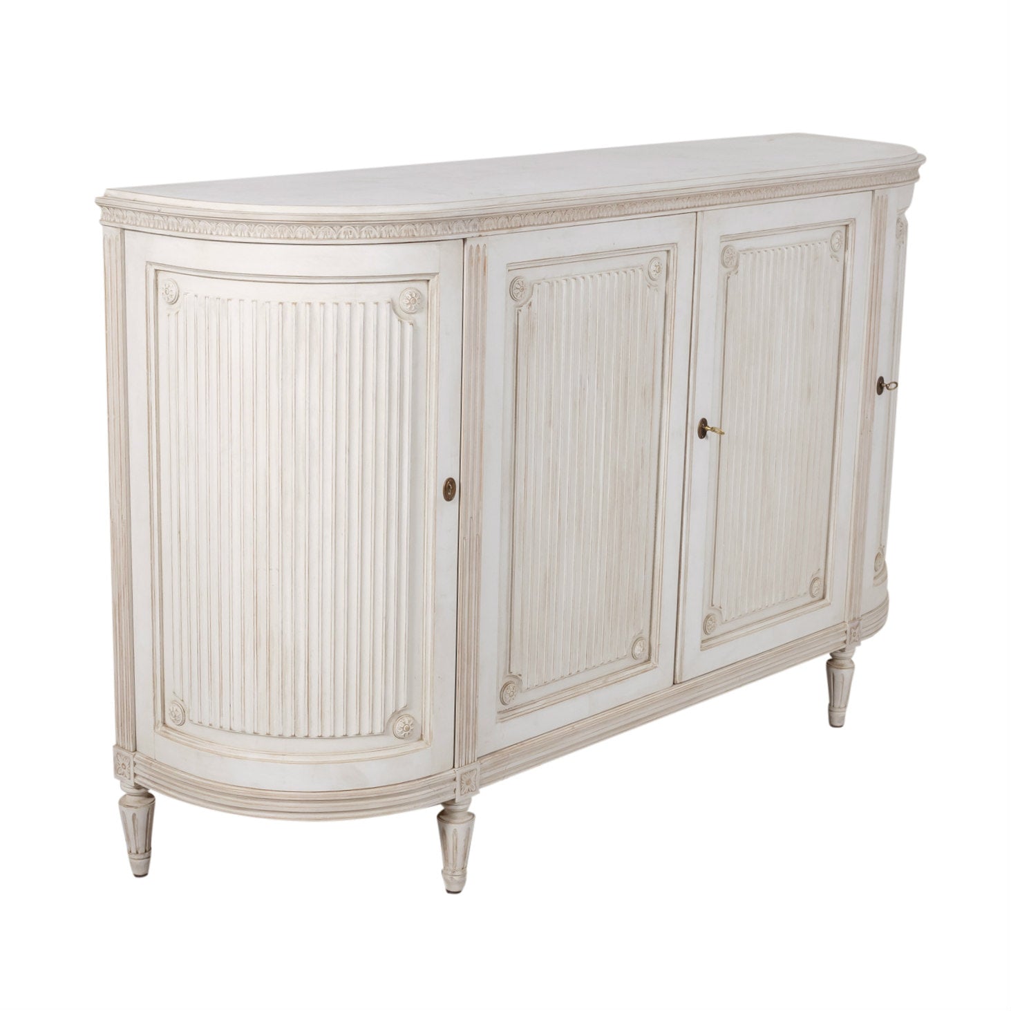 Mid-20th Century Swedish Gustavian Style Painted Enfilade Buffet with Curved Sides