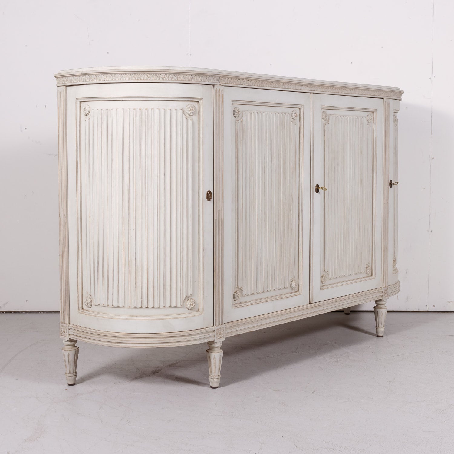 Mid-20th Century Swedish Gustavian Style Painted Enfilade Buffet with Curved Sides