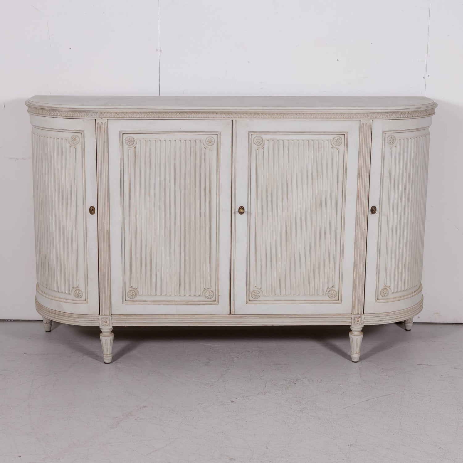 Mid-20th Century Swedish Gustavian Style Painted Enfilade Buffet with Curved Sides