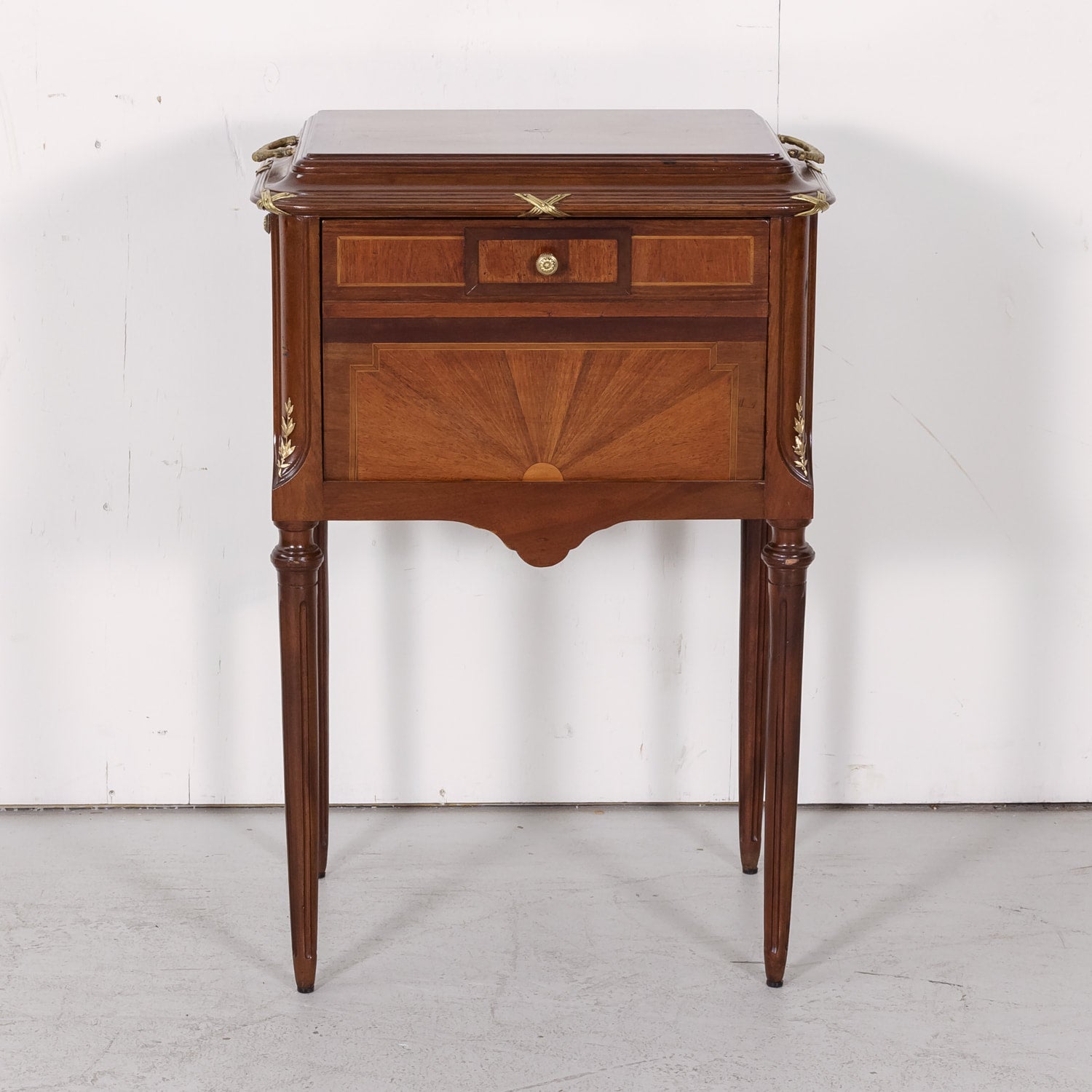 Fine 19th Century French Louis XVI Style Mahogany and Fruitwood Tea Table with Removable Tray