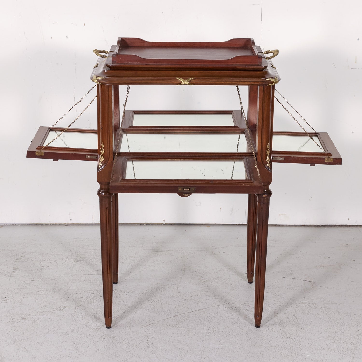 Fine 19th Century French Louis XVI Style Mahogany and Fruitwood Tea Table with Removable Tray
