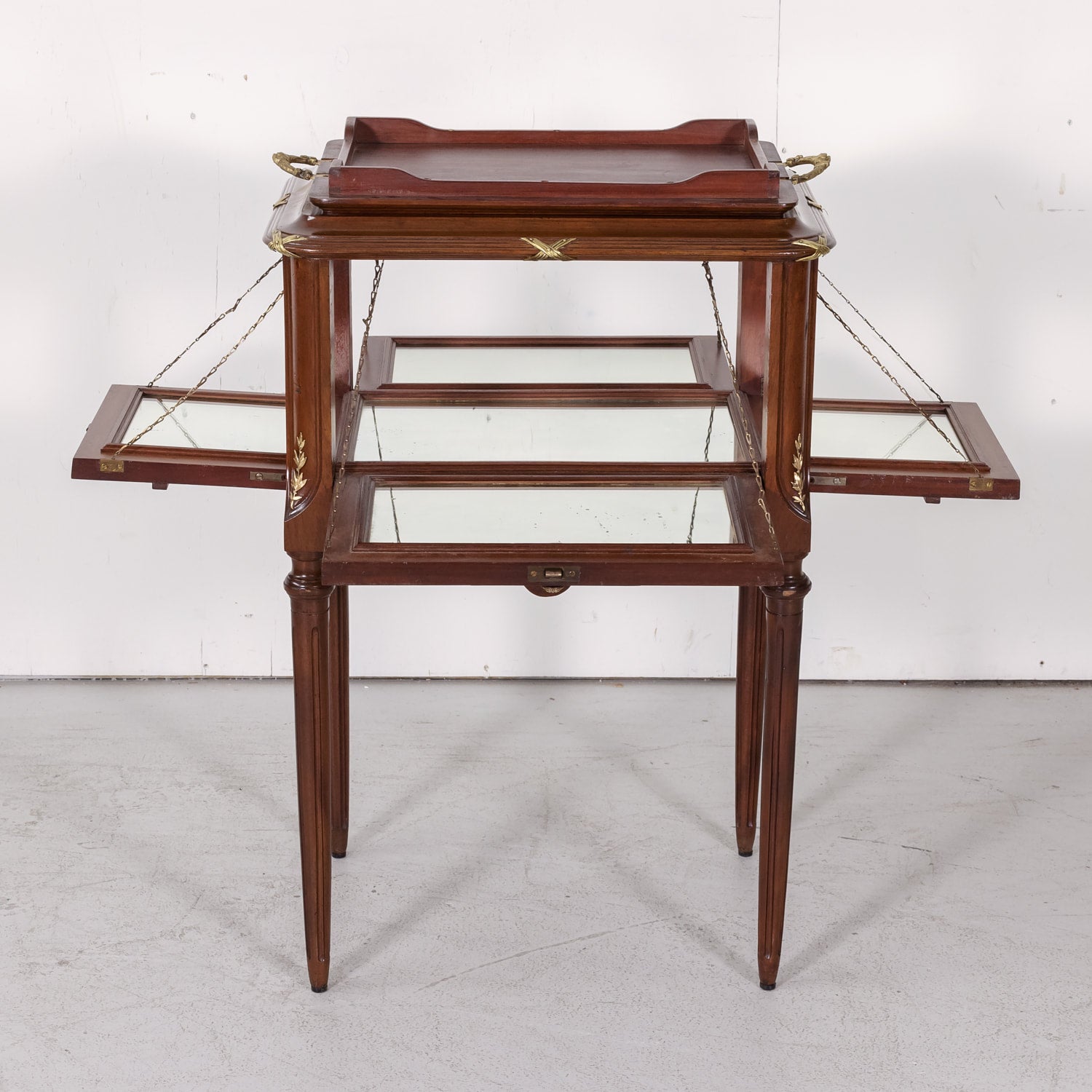 Fine 19th Century French Louis XVI Style Mahogany and Fruitwood Tea Table with Removable Tray