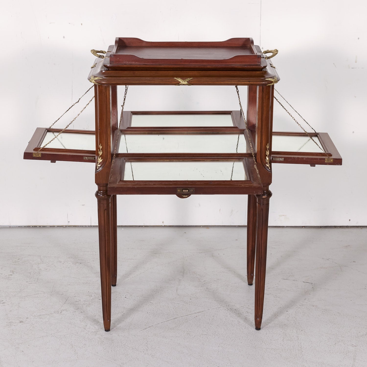 Fine 19th Century French Louis XVI Style Mahogany and Fruitwood Tea Table with Removable Tray