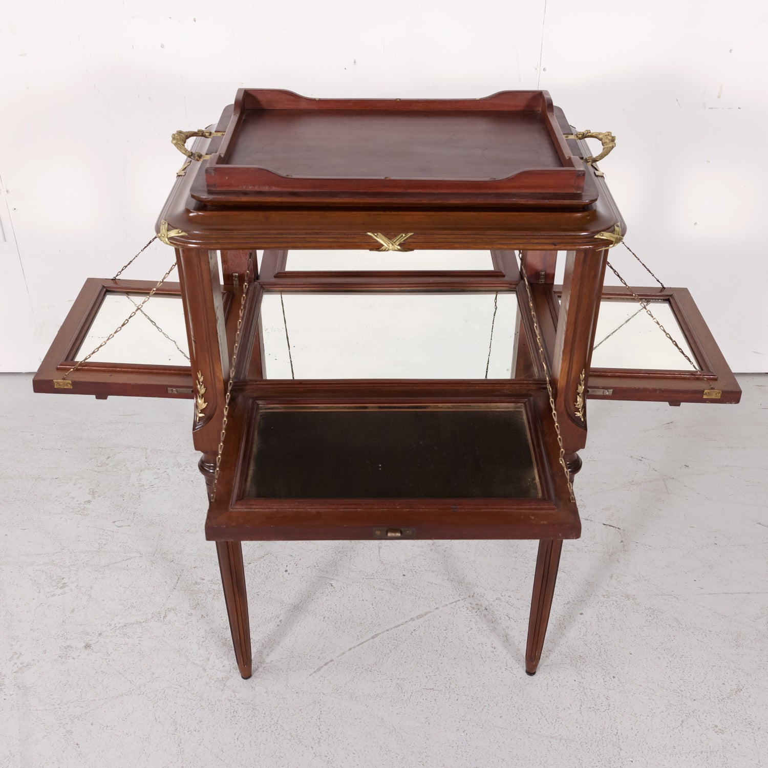 Fine 19th Century French Louis XVI Style Mahogany and Fruitwood Tea Table with Removable Tray
