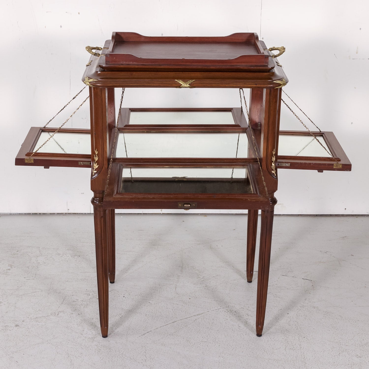 Fine 19th Century French Louis XVI Style Mahogany and Fruitwood Tea Table with Removable Tray