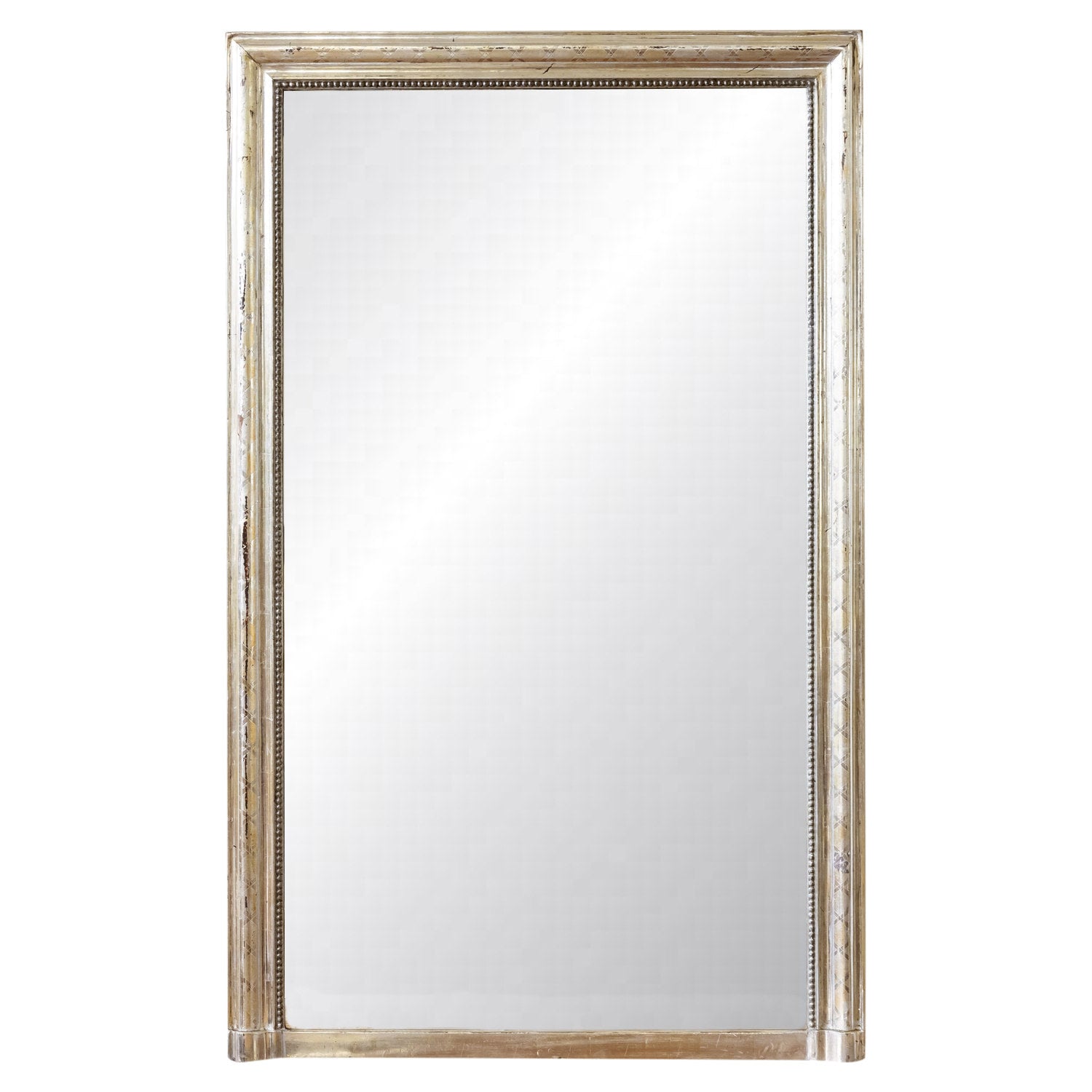 Large 19th Century French Period Louis Philippe Rectangular Silver Leaf Mirror