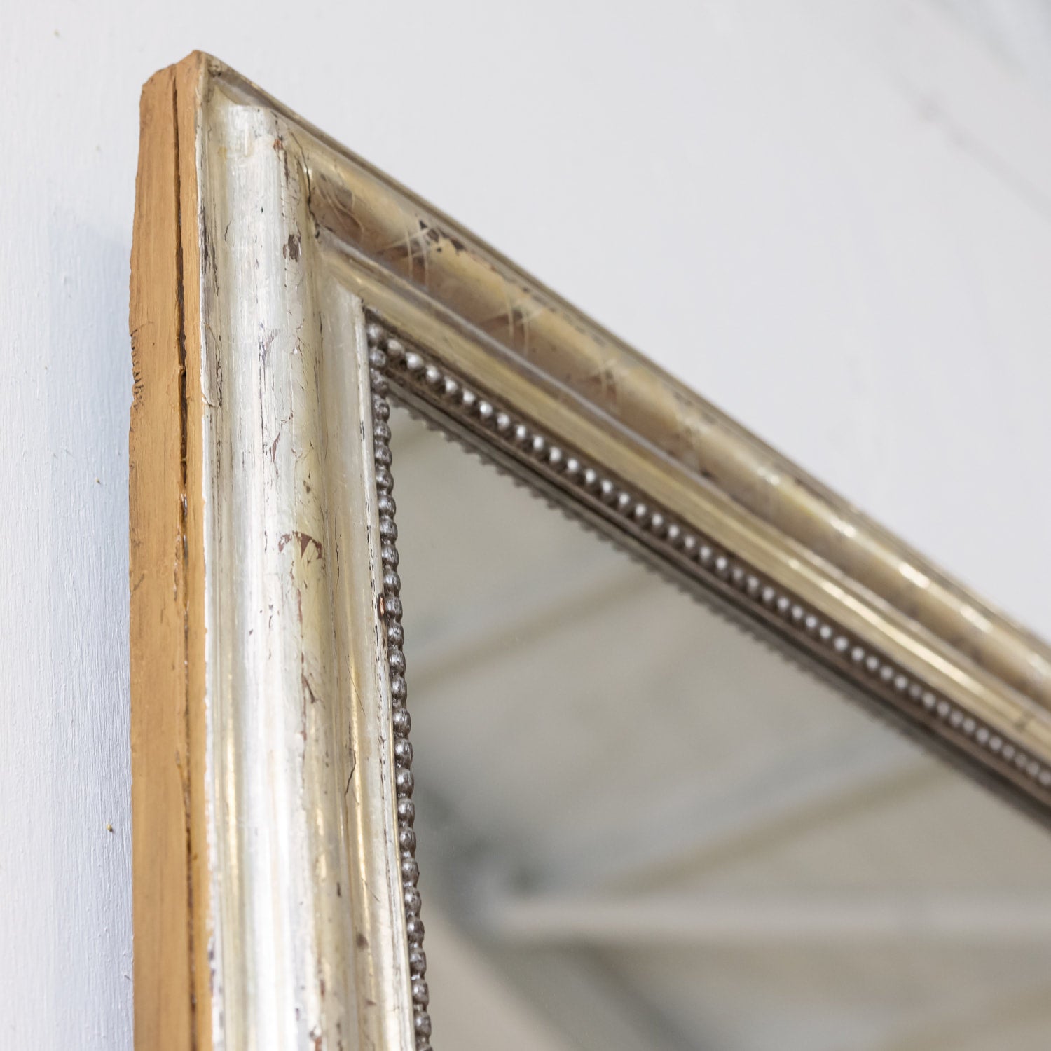 Large 19th Century French Period Louis Philippe Rectangular Silver Leaf Mirror