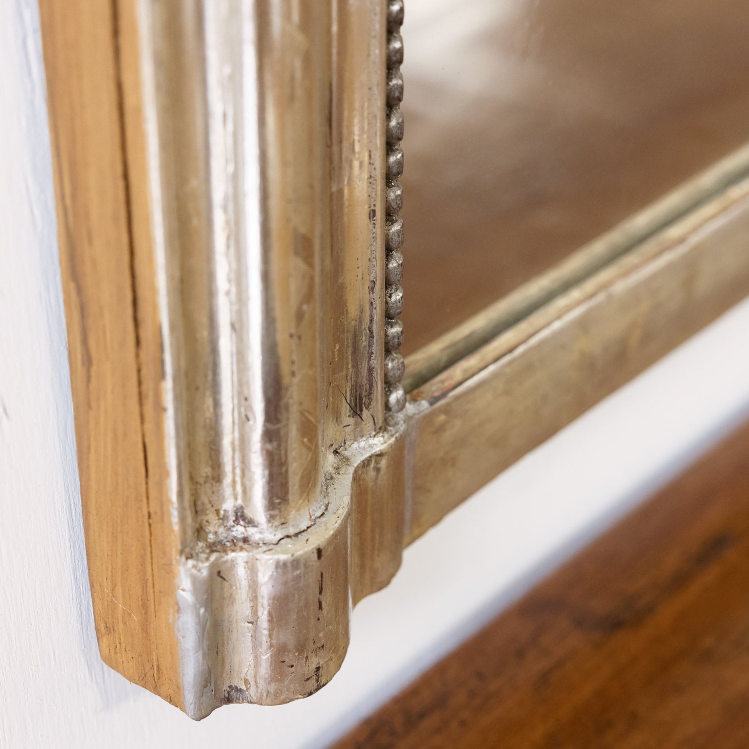 Large 19th Century French Period Louis Philippe Rectangular Silver Leaf Mirror