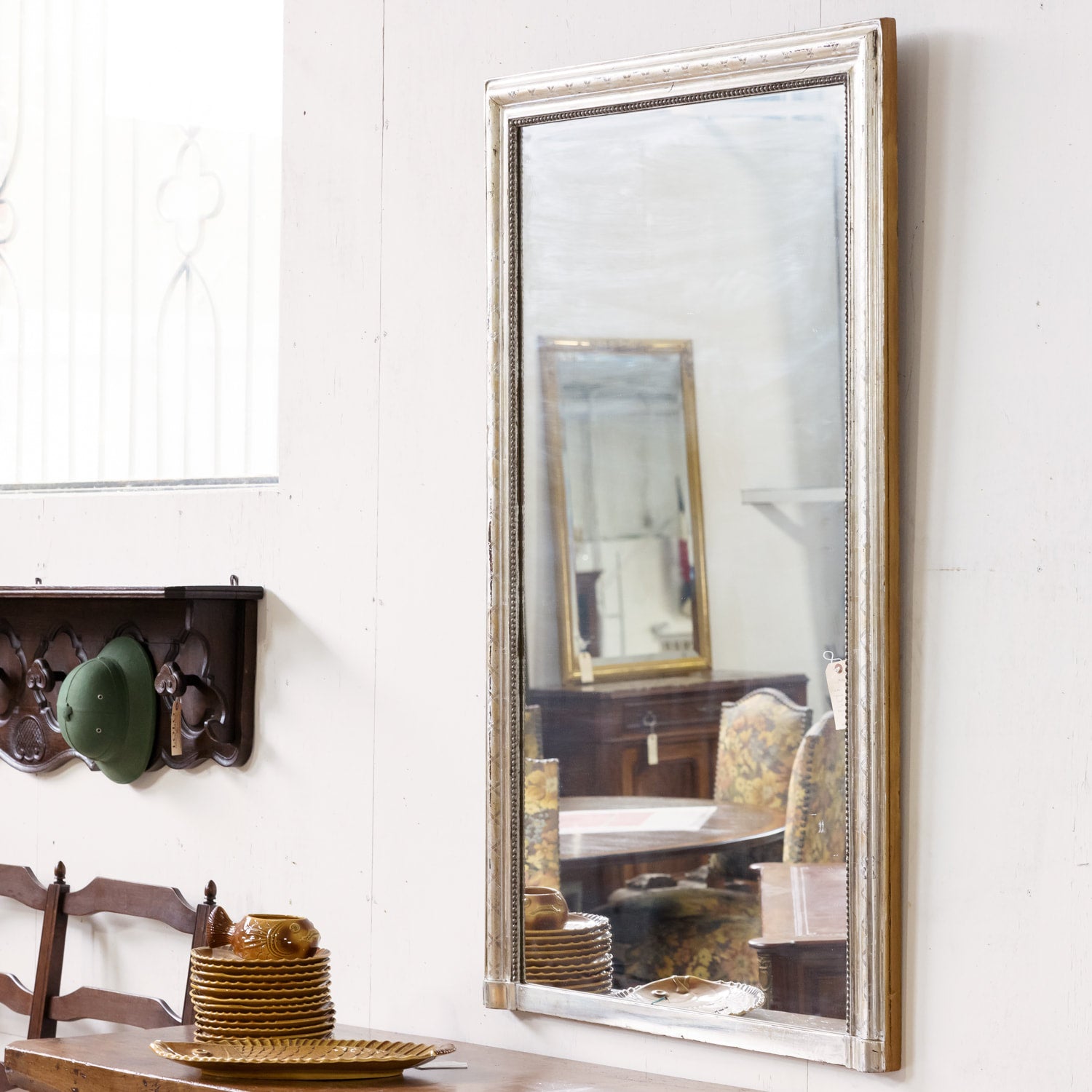 Large 19th Century French Period Louis Philippe Rectangular Silver Leaf Mirror