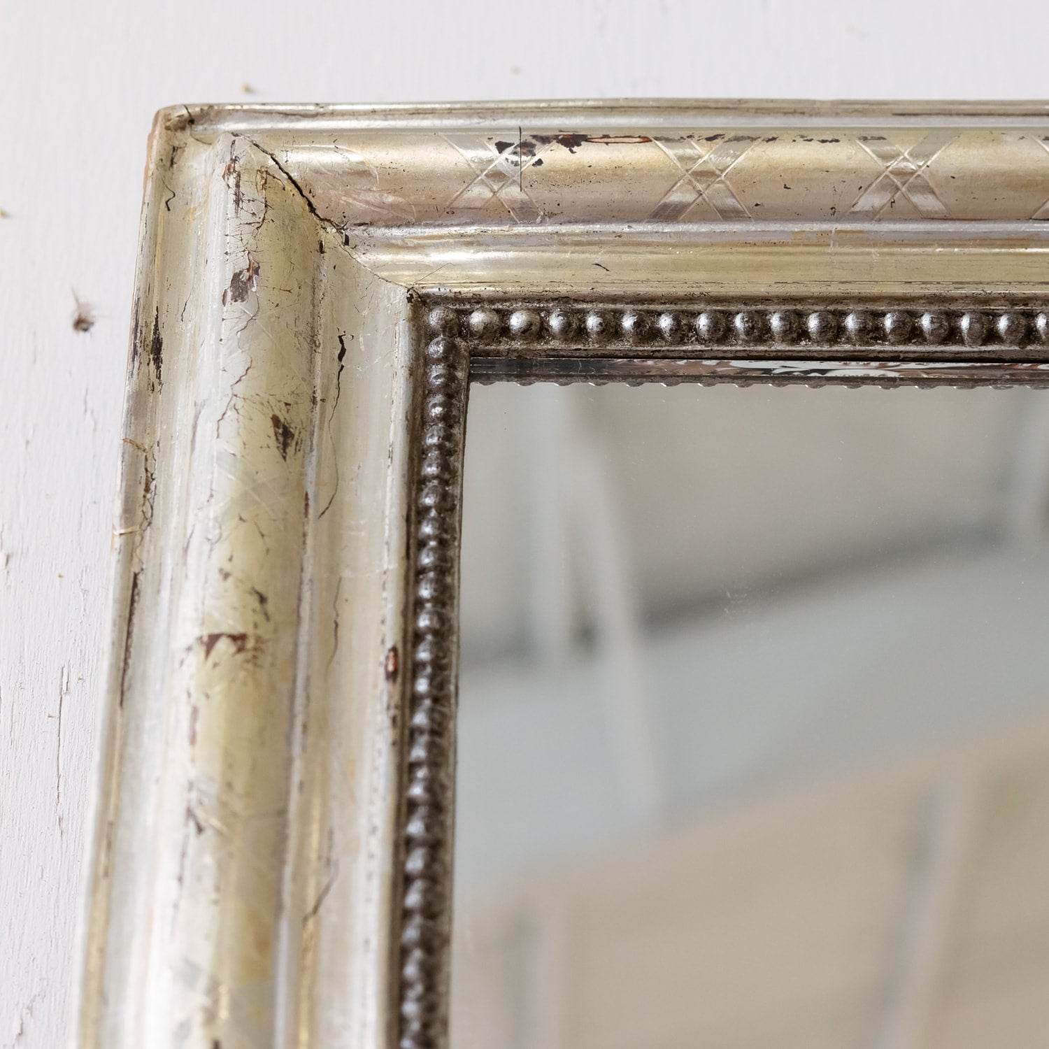 Large 19th Century French Period Louis Philippe Rectangular Silver Leaf Mirror
