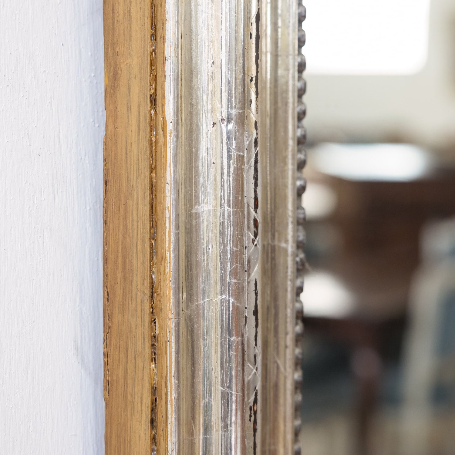 Large 19th Century French Period Louis Philippe Rectangular Silver Leaf Mirror