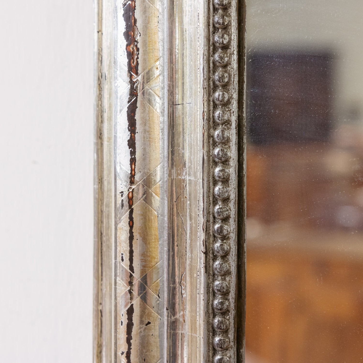 Large 19th Century French Period Louis Philippe Rectangular Silver Leaf Mirror