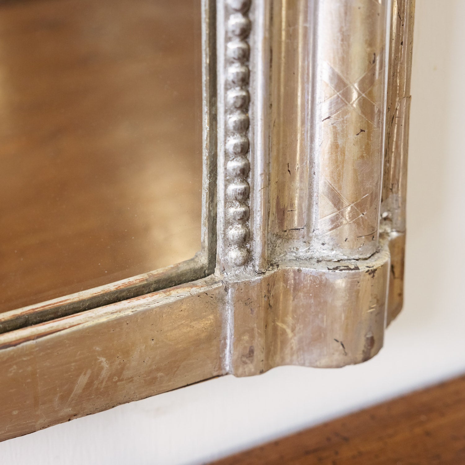 Large 19th Century French Period Louis Philippe Rectangular Silver Leaf Mirror